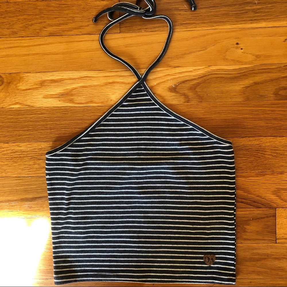 Ribbed Striped Halter Crop Top